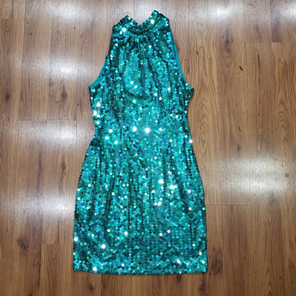 Niteline Teal Sequined Halter Dress!
